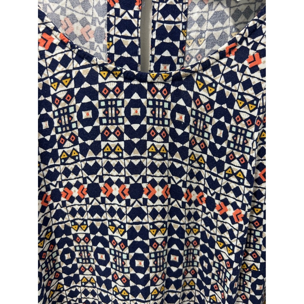 HM Sleeveless Geometric Tribal Print Shift Mini Dress Navy Orange Size 6 - Picture 8 of 9